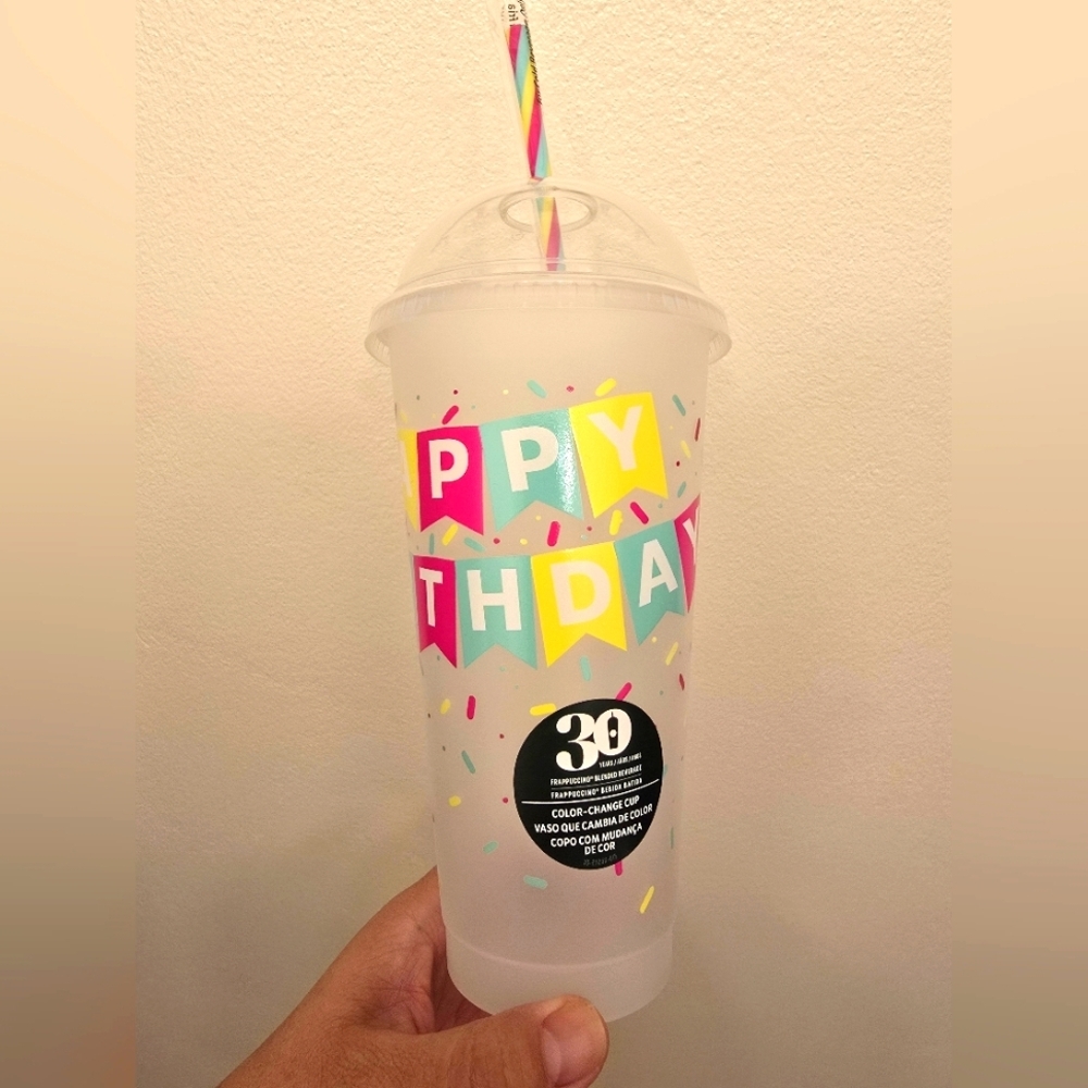 NWT Starbucks 2025 LATAM Color-Changing Happy Birthday Cup W/ Dome Lid & Straw